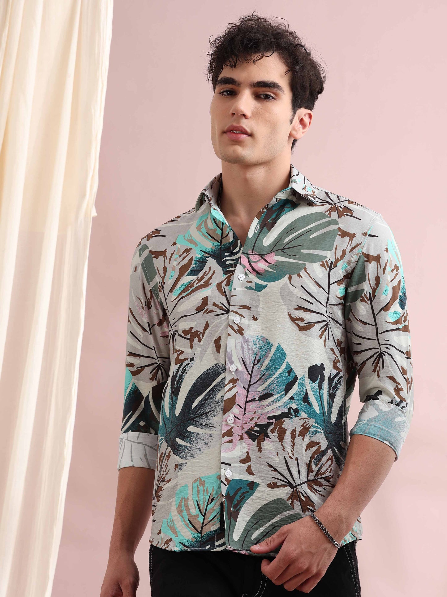 Santiago Quill Grey Trophical Printed Shirt