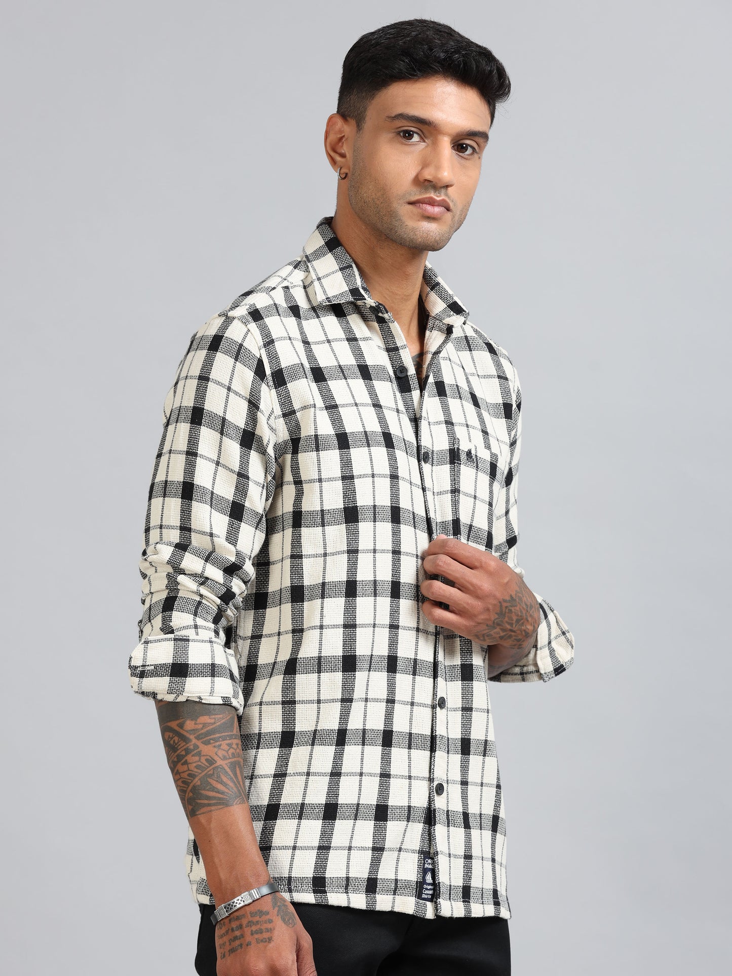 Michigan Black & White Winter Dobby Checks Shirt