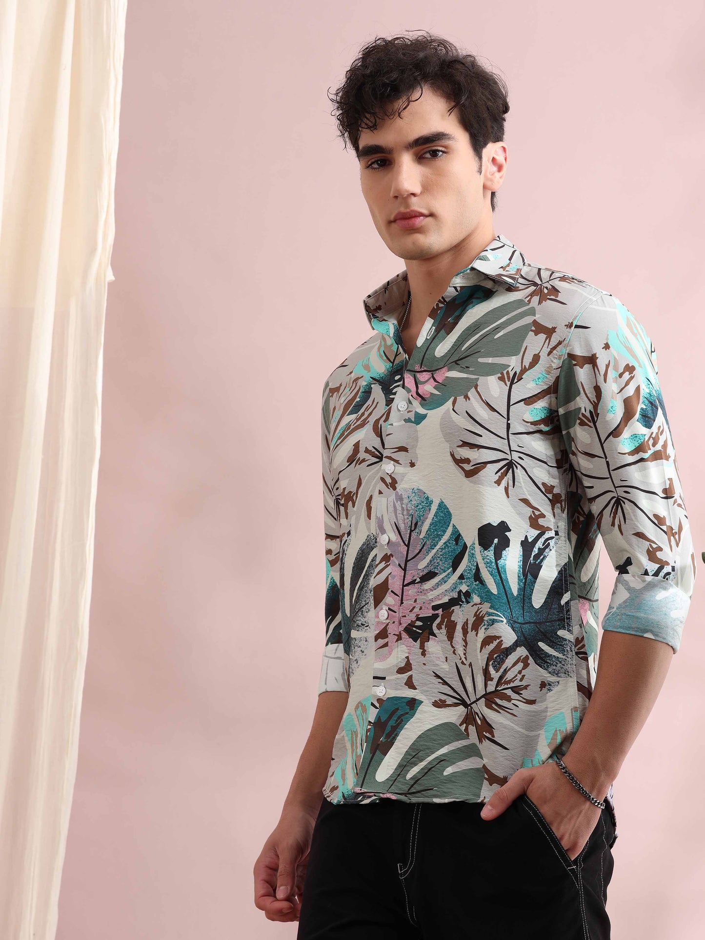 Santiago Quill Grey Trophical Printed Shirt