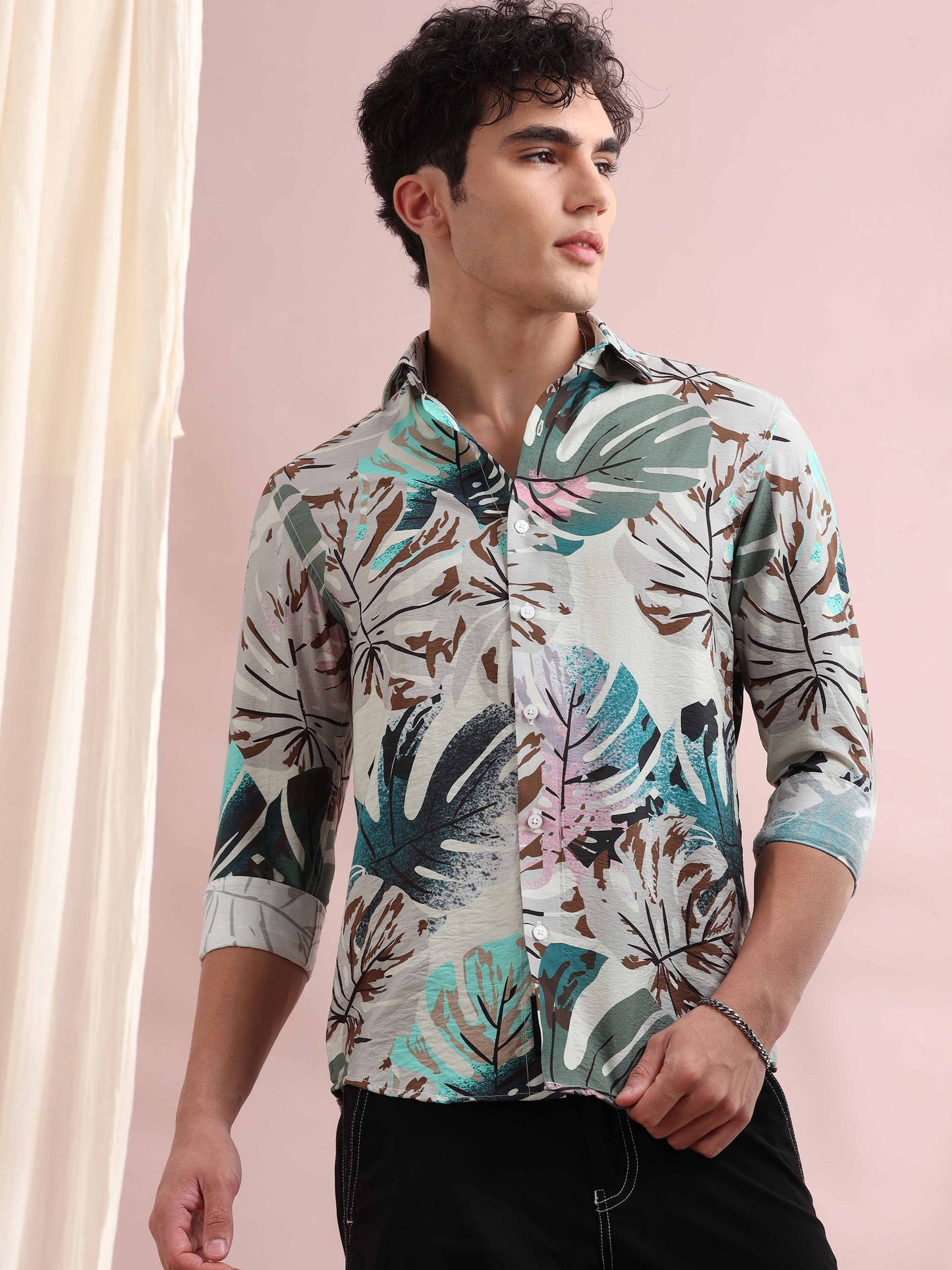 Santiago Quill Grey Trophical Printed Shirt