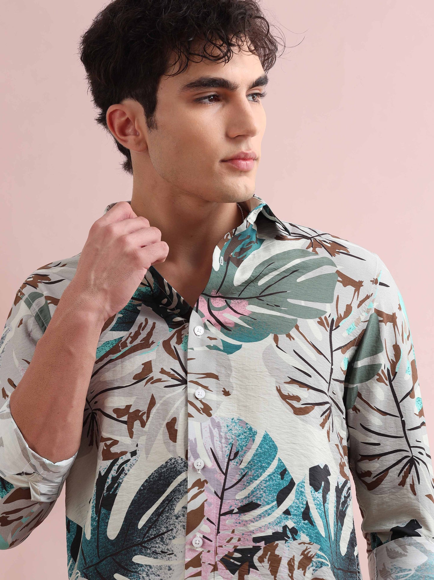 Santiago Quill Grey Trophical Printed Shirt