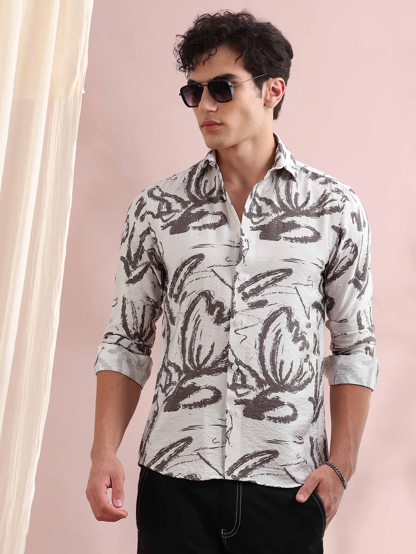 Santiago Grey Floral Printed Shirt