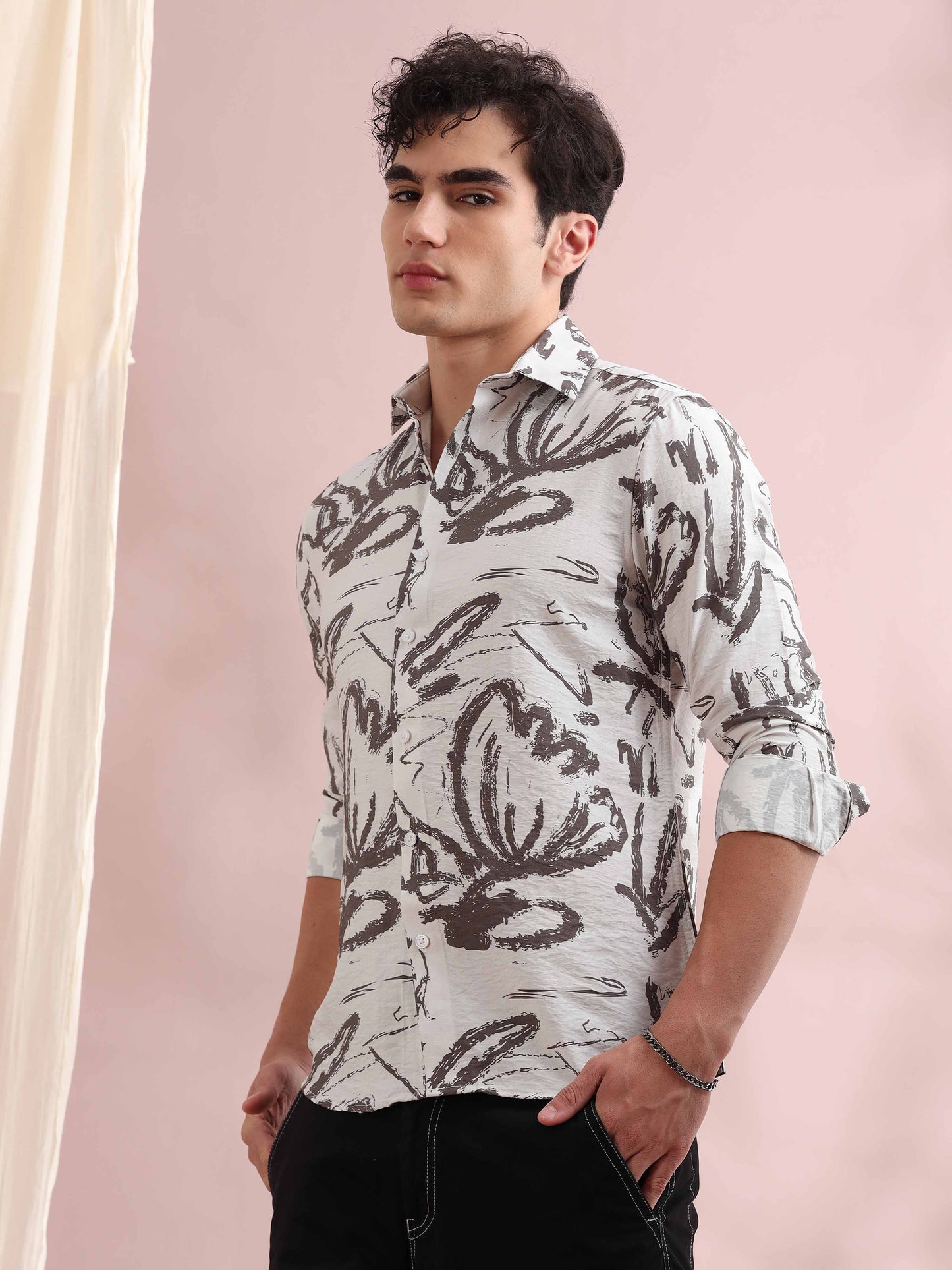 Santiago Grey Floral Printed Shirt