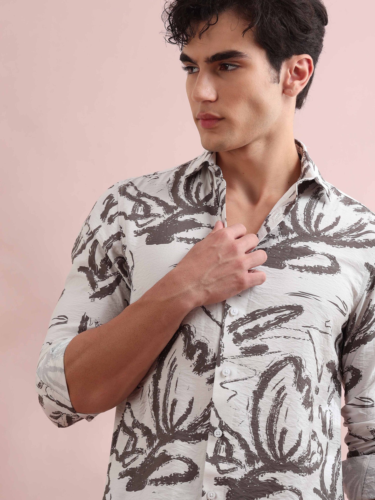 Santiago Grey Floral Printed Shirt