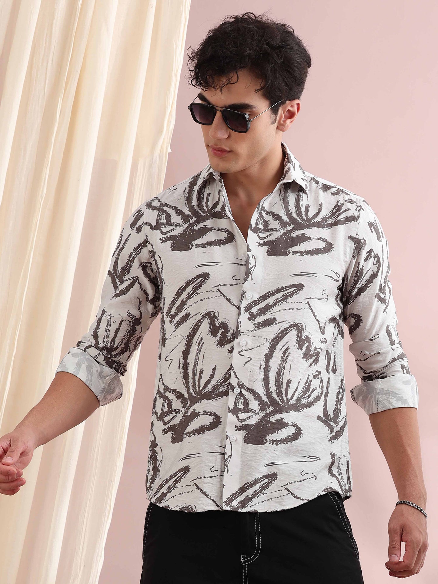 Santiago Grey Floral Printed Shirt