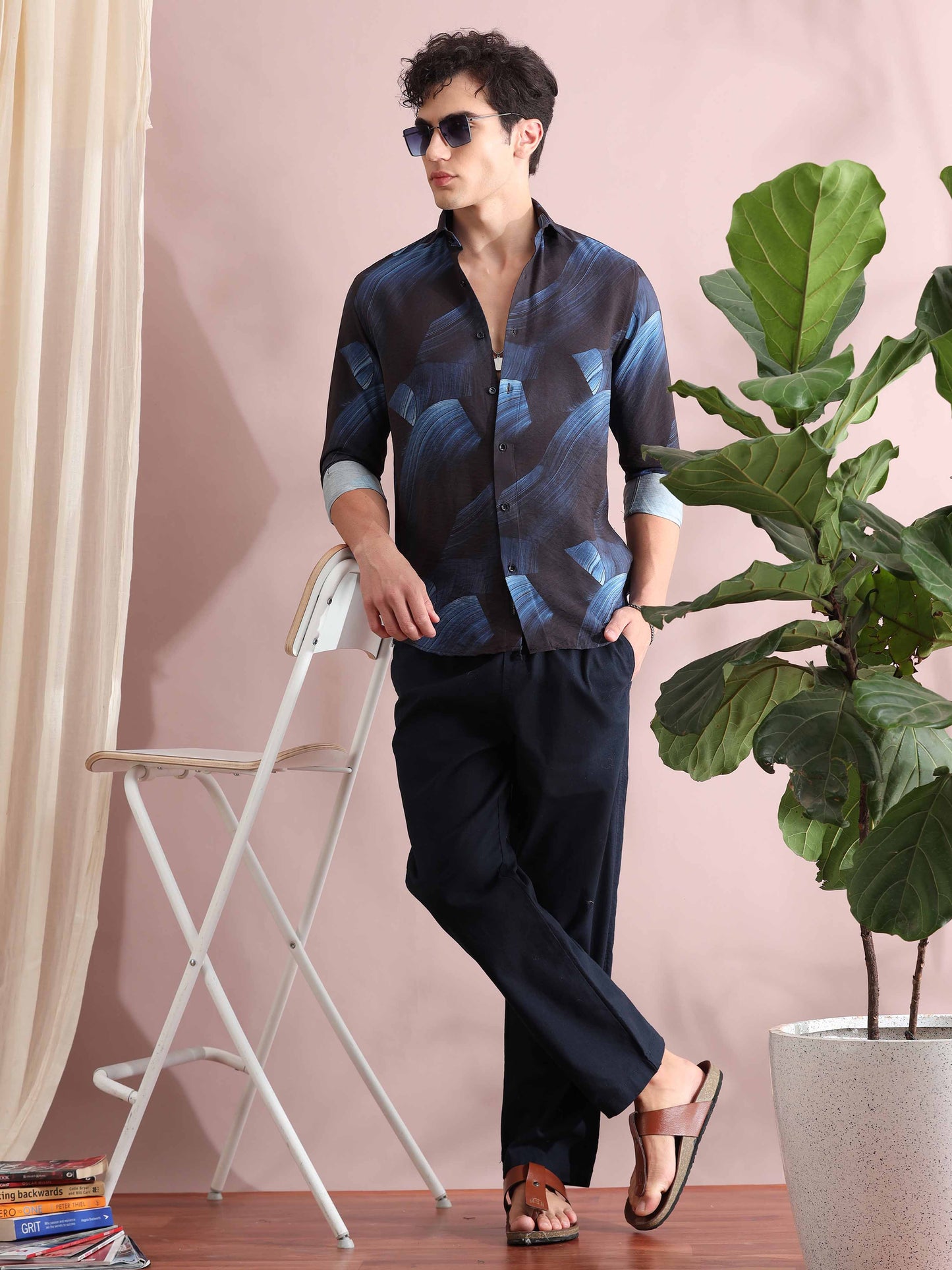 Santiago oxford Blue Printed Shirt