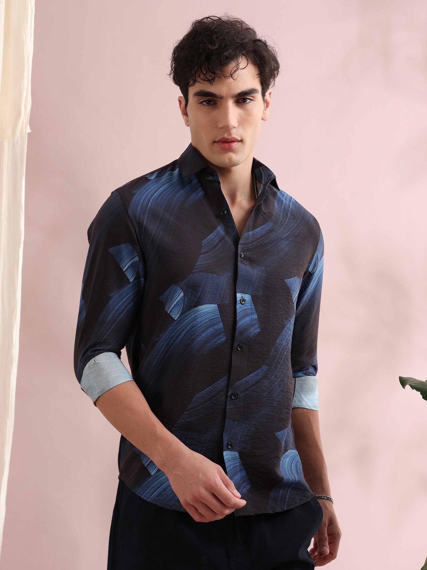 Santiago oxford Blue Printed Shirt