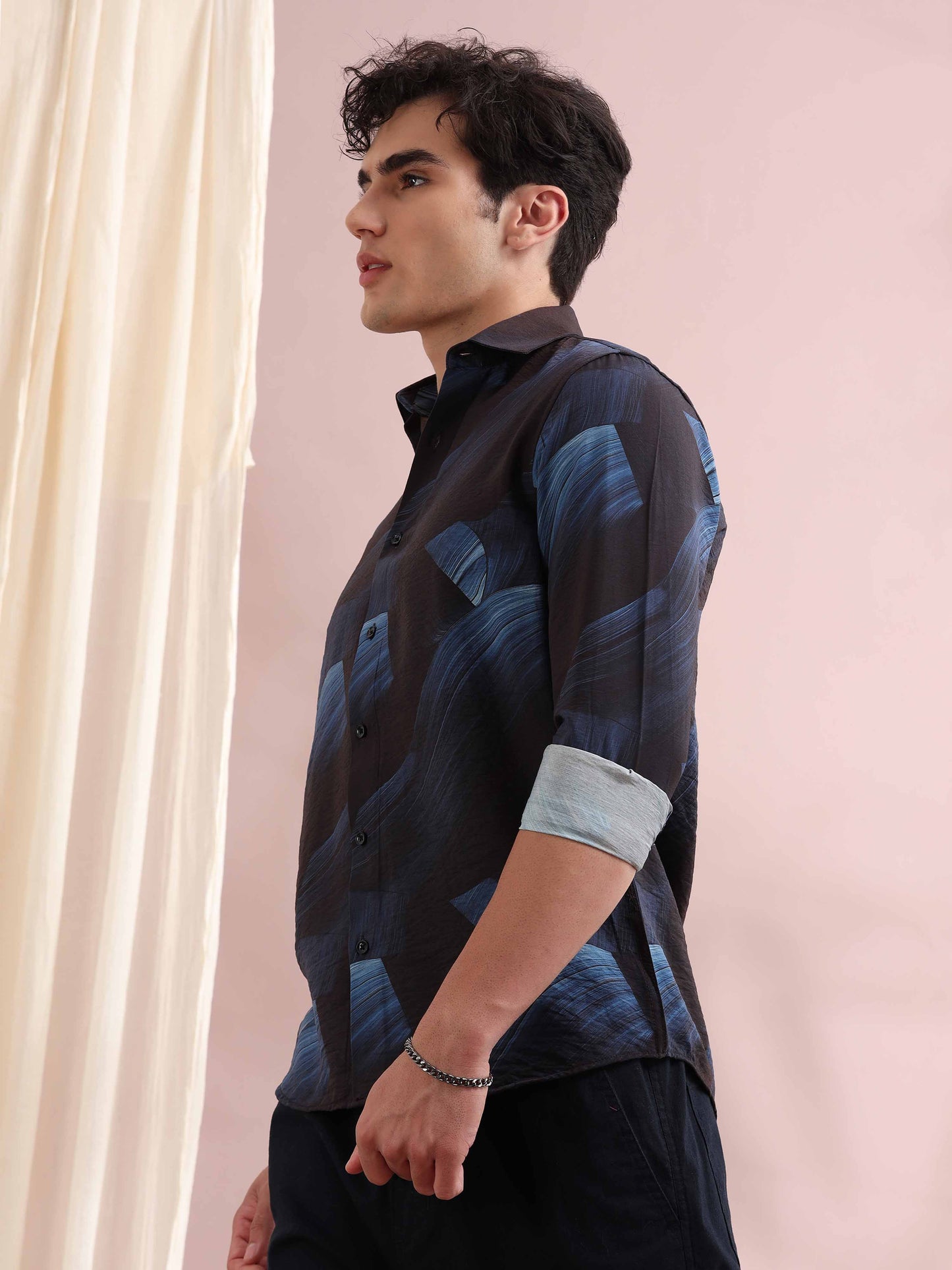 Santiago oxford Blue Printed Shirt