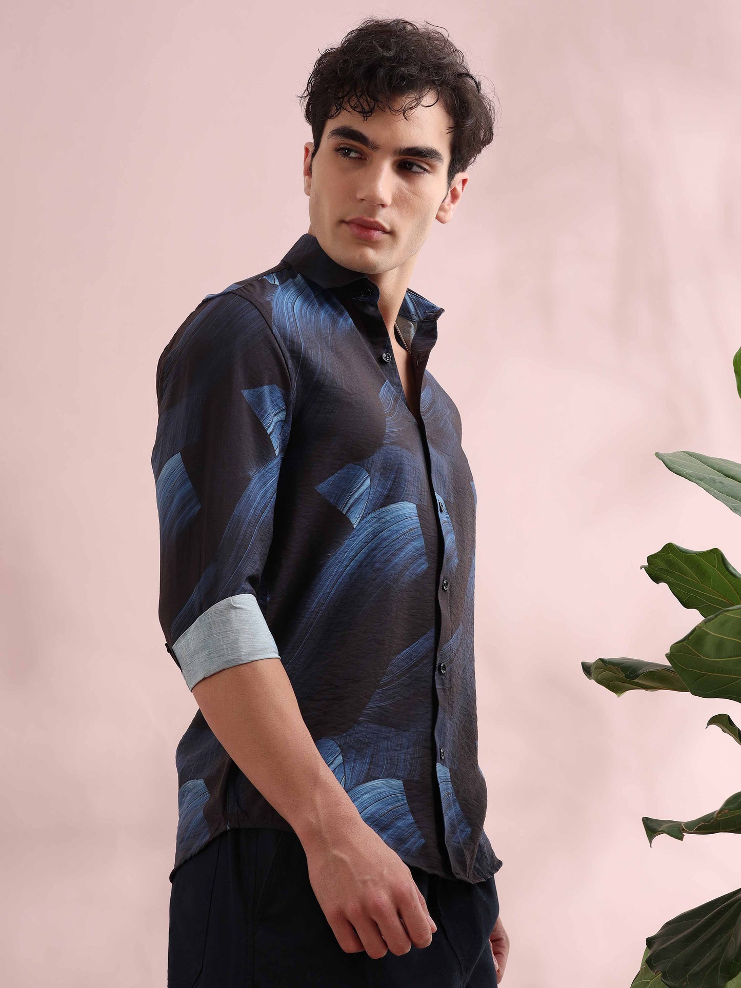 Santiago oxford Blue Printed Shirt