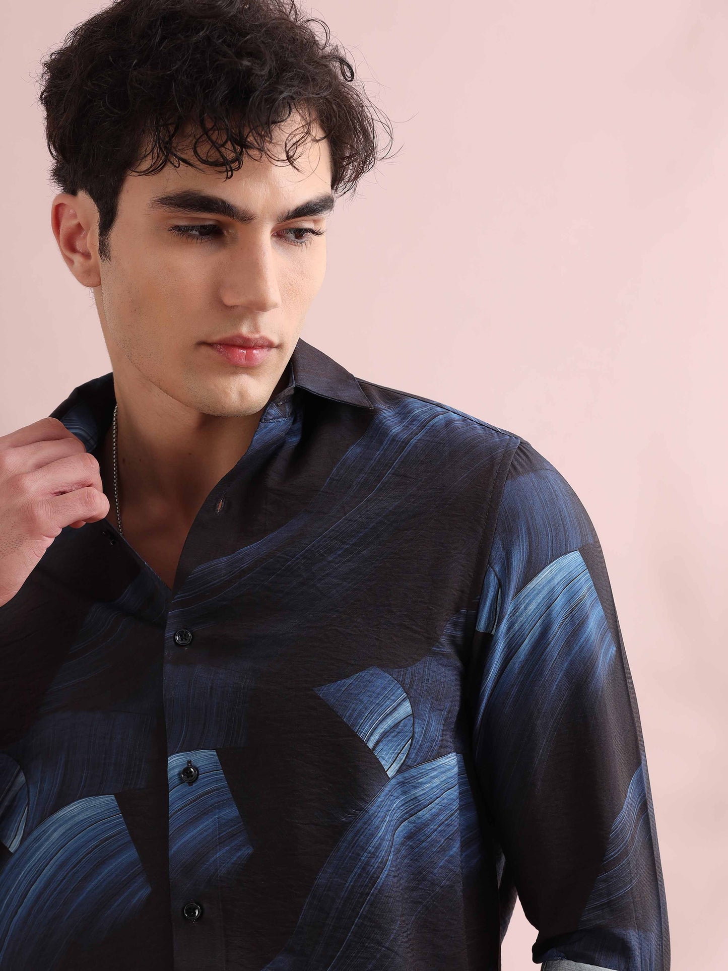 Santiago oxford Blue Printed Shirt