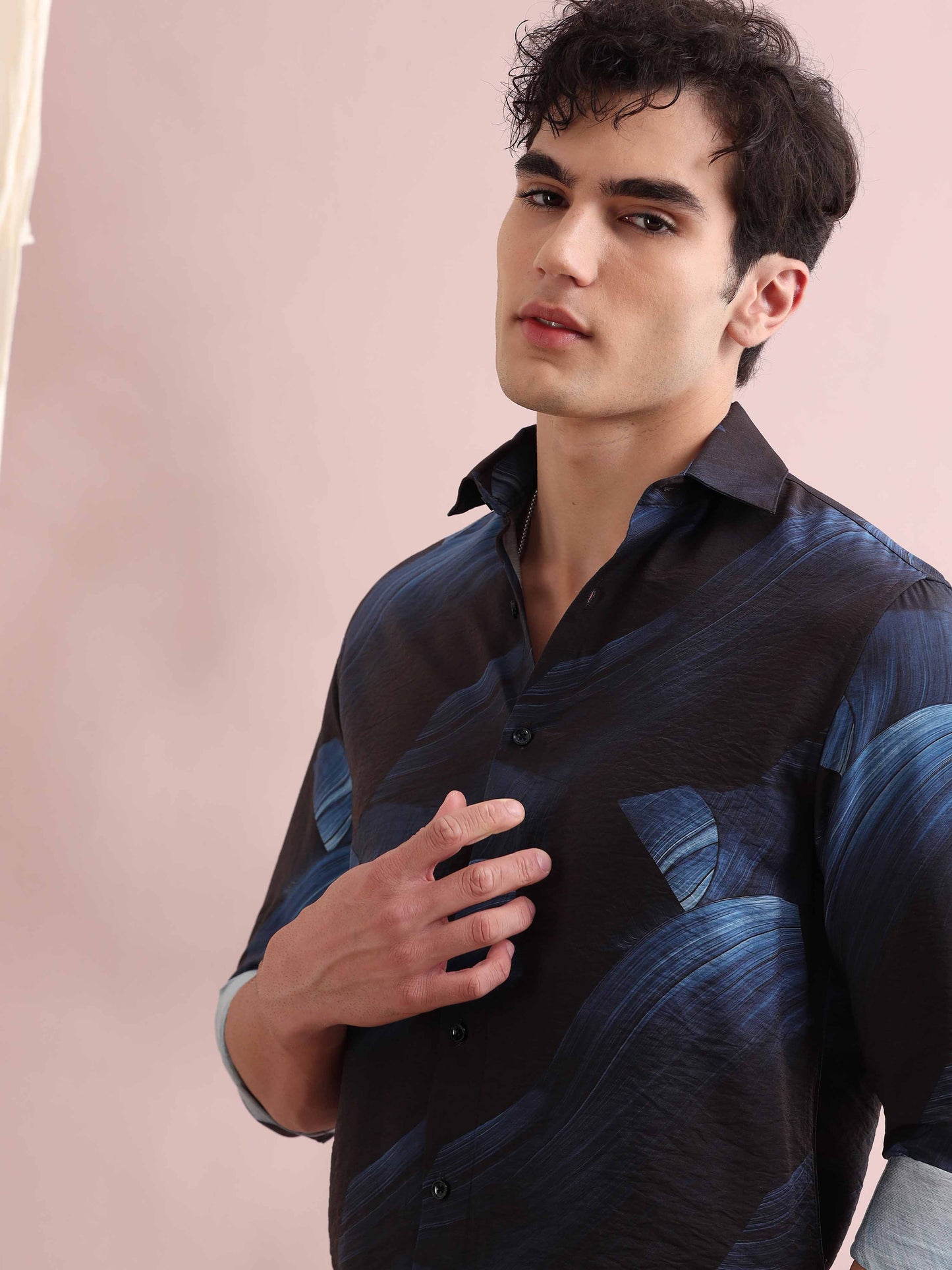 Santiago oxford Blue Printed Shirt